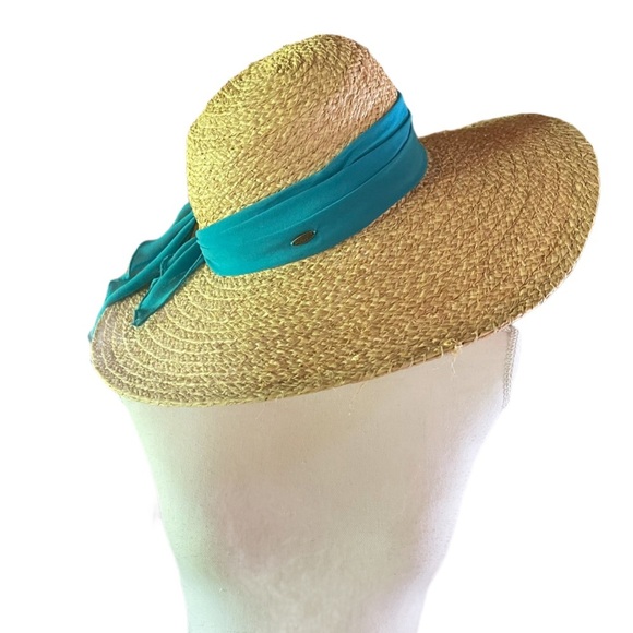 SCALA Raffia Floppy Beach Hat with Blue Sash - Picture 2 of 4